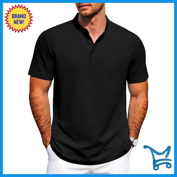 Men's Casual Short Sleeve Cotton Henley Shirt Button Down Summer Tee